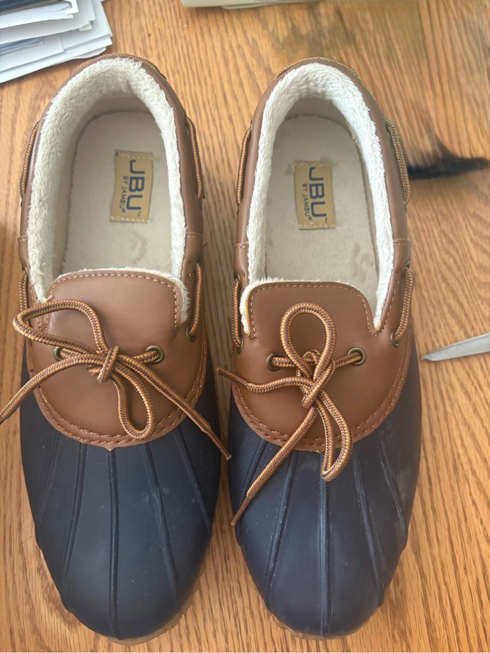 JBU womens Brown and navy Lace-Up Boat Shoes with Fleece Lining